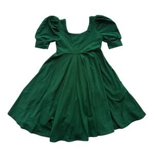 Classic Puff-Sleeve Green Kids Dress